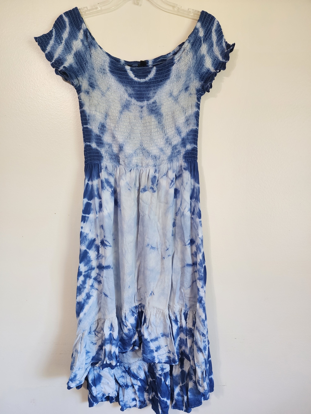 Blue Tie-Dye Smocked Womens Dress